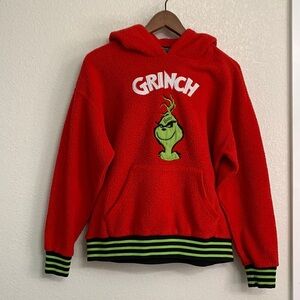 F21 Grinch Fleece Sherpa Holiday Pullover Hoodie Red Green Striped Cozy